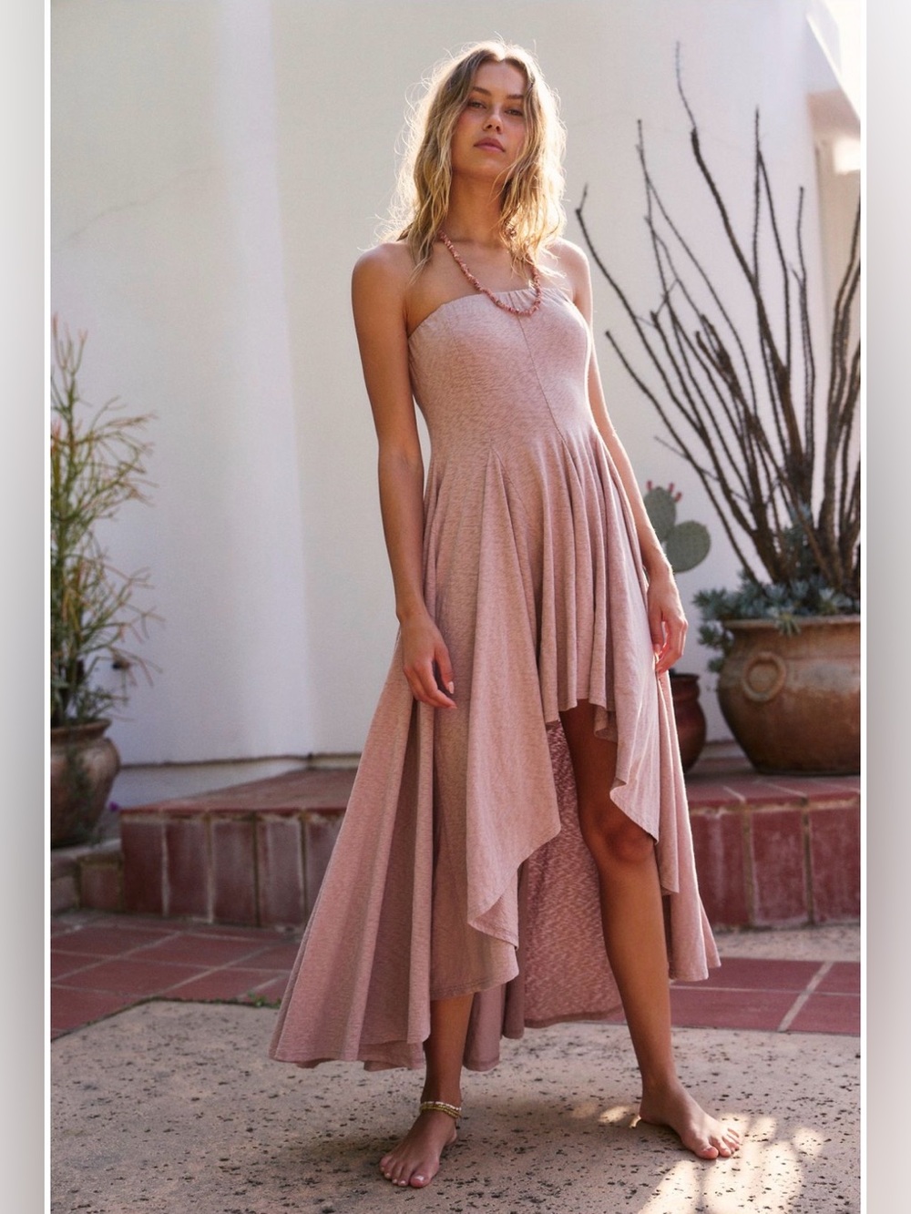 We the Free Strapless Blush Pink High-Low Dress